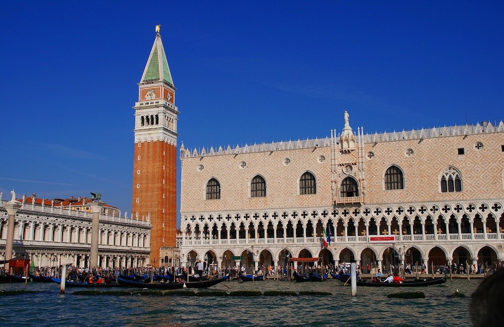 Doge's Palace from the canal in Venice, Italy.
